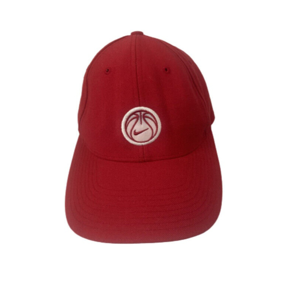 Vintage Nike Hat Cap Size 7 Fitted Wool Blend Red White Basketball Swoosh